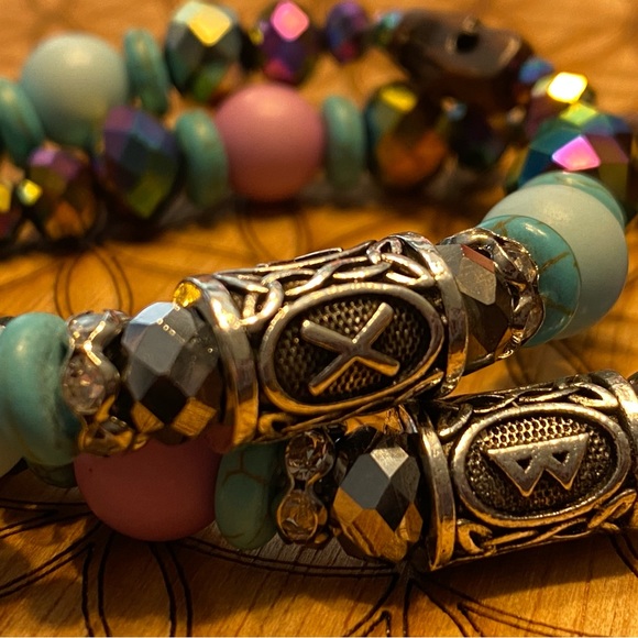 Yak bones Skulls, Sacred Geometry Matching Bracelet Set with Ancient Runes - Picture 2 of 7